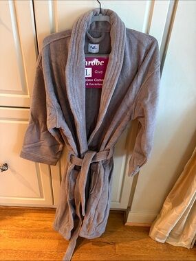 Men's Gray Cotton Bath Robe with Shawl Collar - L